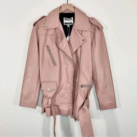 NWT Walter Baker Pink Oversized Moto Leather Jacket - Picture 2 of 9